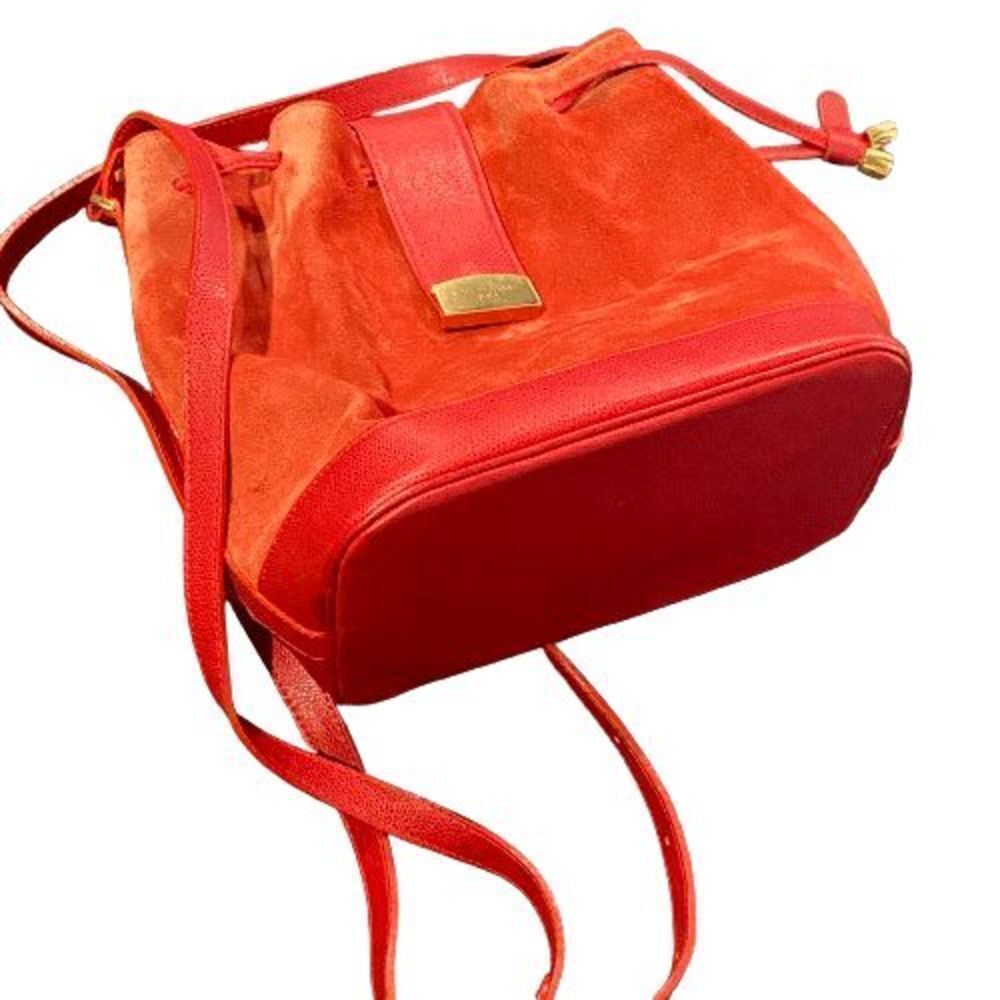 Authentic Vintage Courreges Red Suede Leather Draw String Bucket Bag Purse